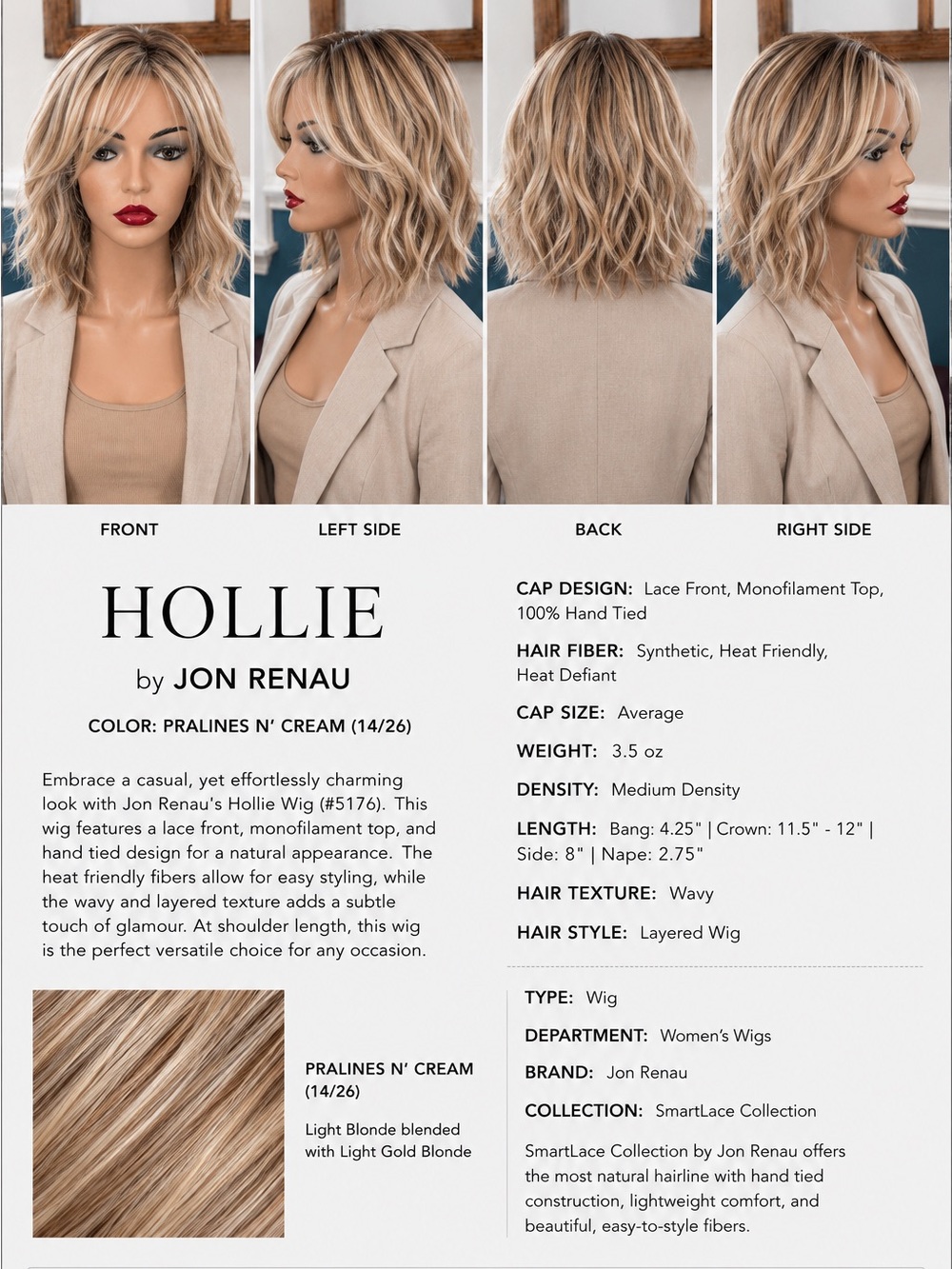 Jon Renau Hollie Layered Wavy Wig in Pralines N' Cream Blonde (14/26)